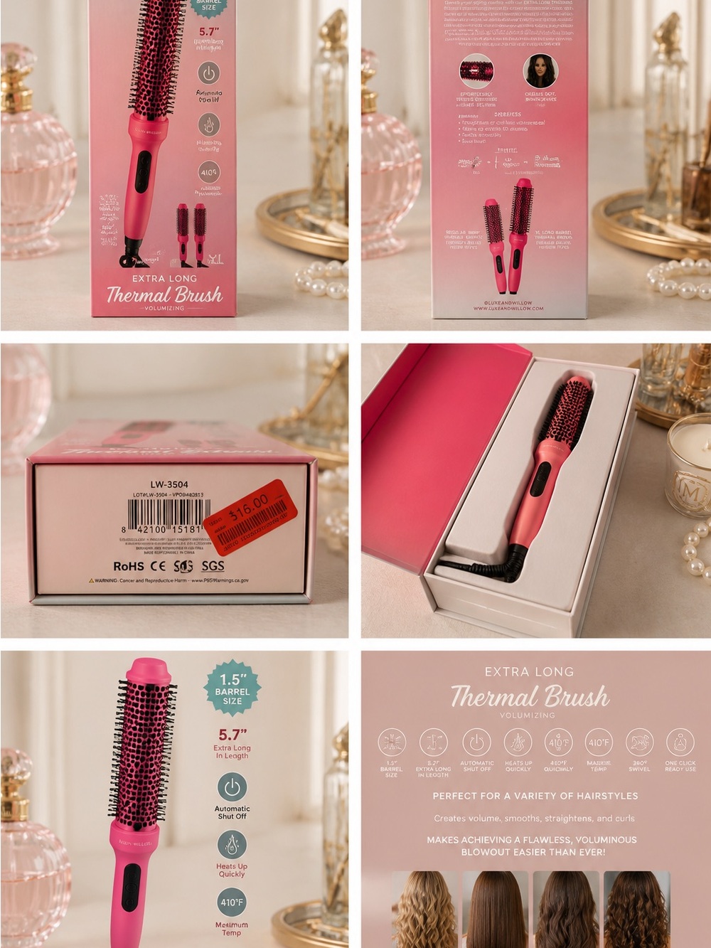 Pink XL Extra Long Thermal Volumizing Brush